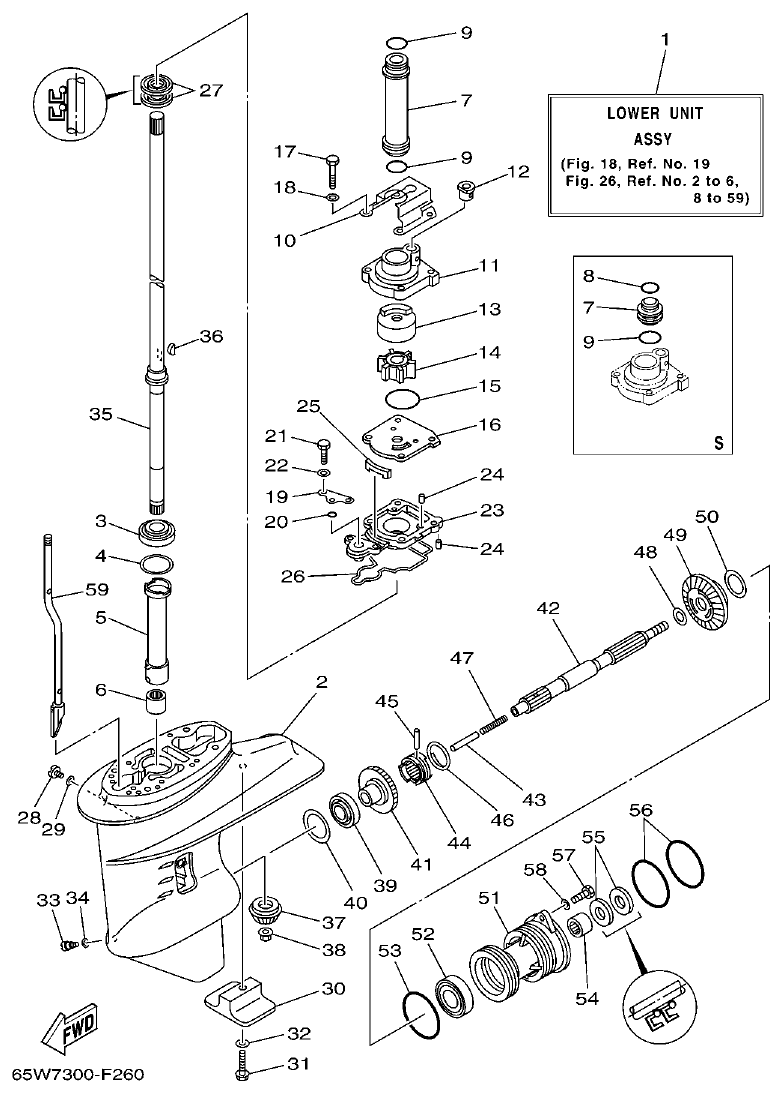 Yamaha F20A, F25A LOWER CASING & DRIVE 1 parts diagram